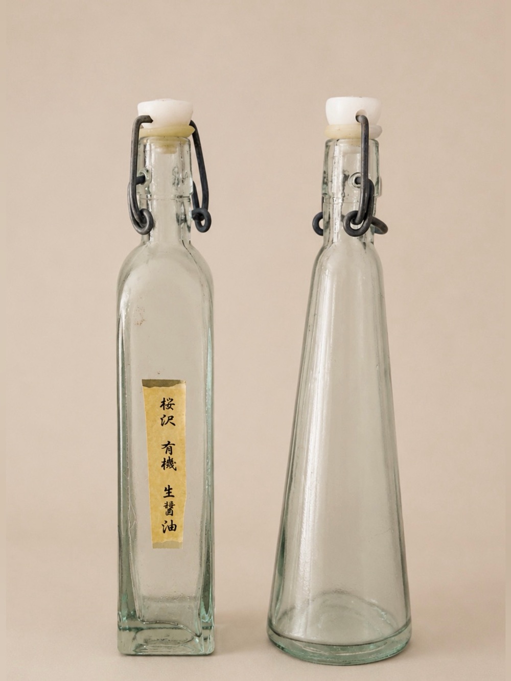 2 vintage Chinese Asian condiment bottles,dish, containers/corks, perfect, 1970